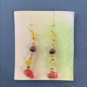 Gold and Yellow Beaded Dangle Earrings